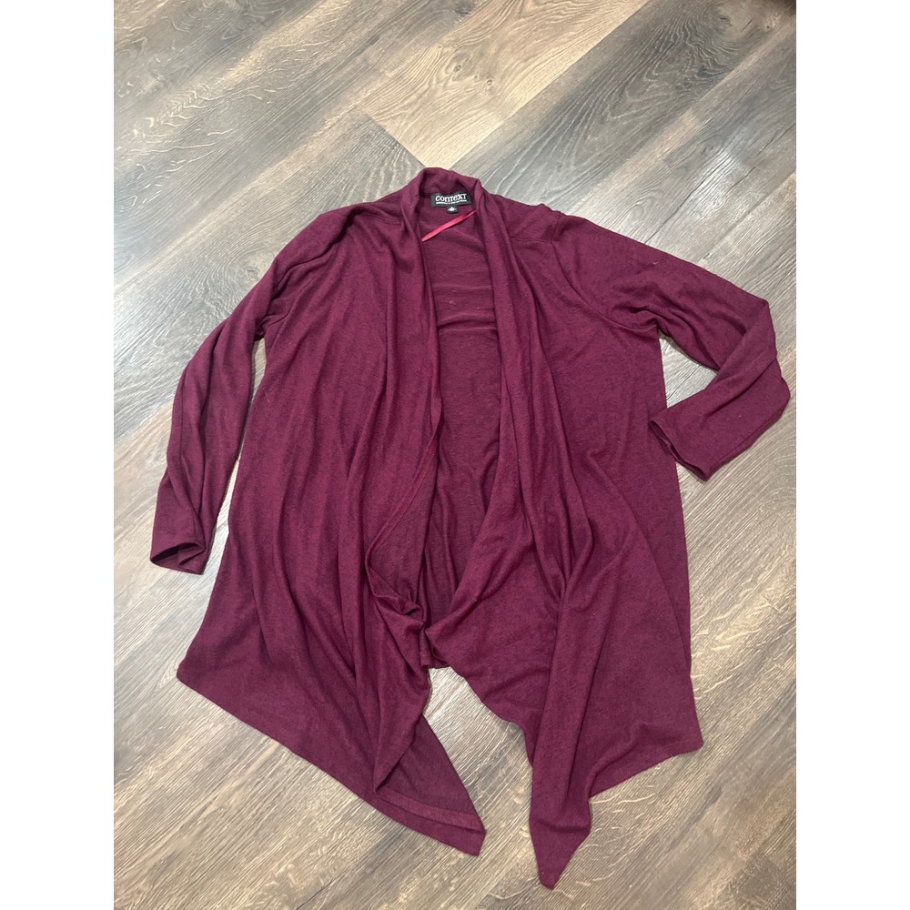 Context Lord and Taylor Womens‎ 1X Burgundy Draped Open Front Cardigan Sweater